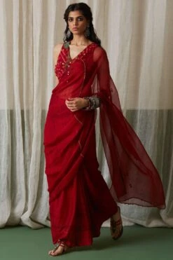 Medha Red Bandhani & Mirrorwork Blouse