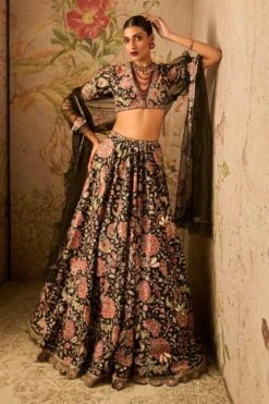 Ridhi Mehra Black Floral Embellished Lehenga Set
