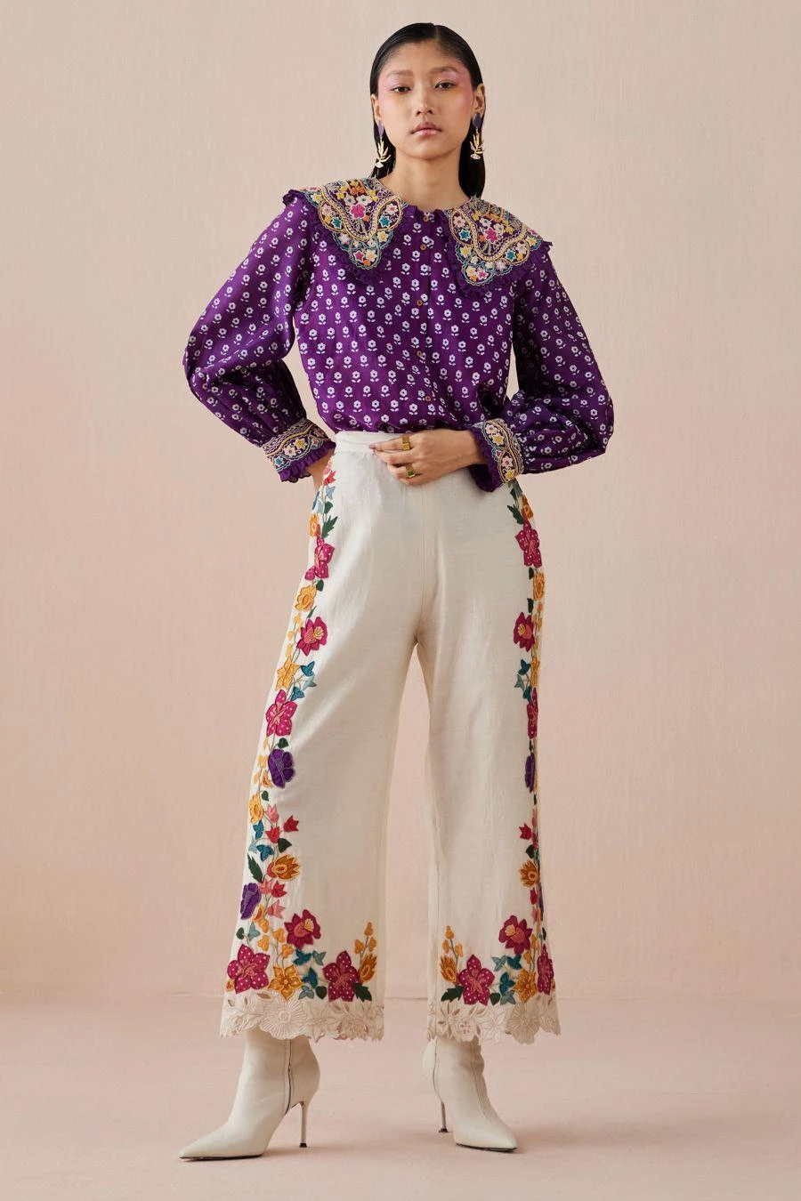 Chandrima Purple Printed Shirt With Collar Detail 1 Chandrima Purple Printed Shirt With Collar Detail