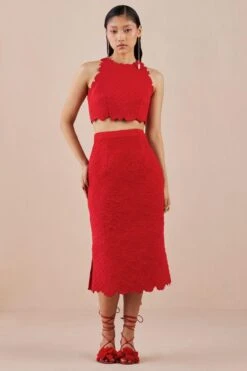 Chandrima Red Quilted Crop Top