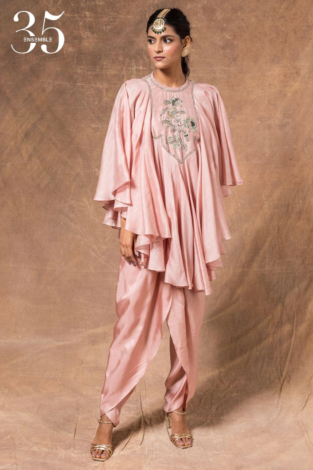 Jayanti Reddy Peach Satin Silk Dhoti 1 Jayanti Reddy Peach Satin Silk Dhoti