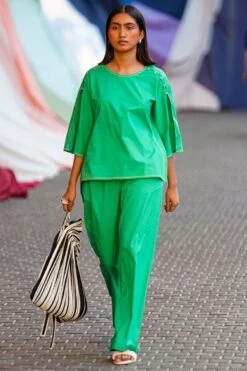 Bodice Forest Green Top With Placket Details