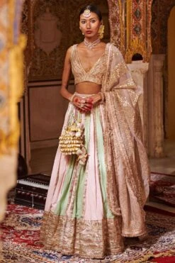 Itrh Green & Pink Embroidered Lehenga Set