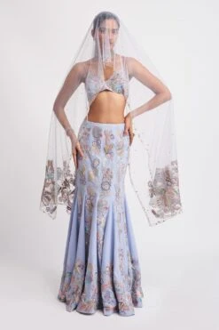 Aisha Rao Wisteria Livid Blue Floral Embellished Lehenga Set