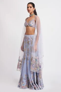Aisha Rao Wisteria Livid Blue Floral Embellished Lehenga Set -Outlet Spiffy Fits Store 291223aw13 4