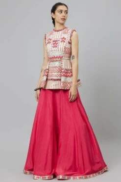 SVA Ivory Embellished Peplum & Lehenga Set