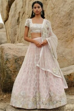 Mishru Champagne Pink Hand Embroidered Lehenga Set