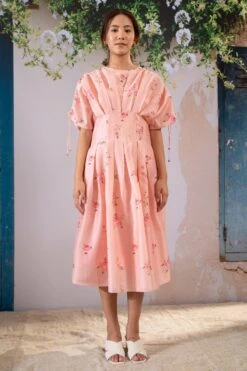 Arcvsh By Pallavi Singh Pink Rosette Pleated Dress