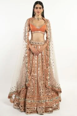 Abhinav Mishra Orange & Ivory Embellished Lehenga Set