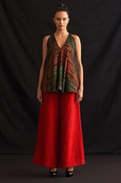 Amrich Ria Red & Green Hand-Woven Shibori Swing Shirt