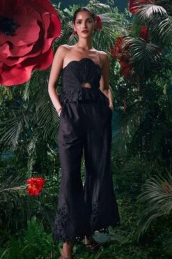 Chandrima Black Floral Ruched Bustier