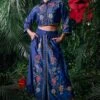 Chandrima Indigo Floral Embroidered Crop Shirt