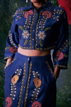 Chandrima Indigo Floral Embroidered Crop Shirt 6 Chandrima Indigo Floral Embroidered Crop Shirt -Outlet Spiffy Fits Store 41123cm13 3