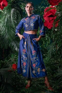 Chandrima Indigo Floral Embroidered Skirt
