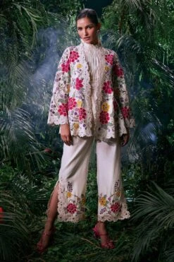 Chandrima Ivory Floral Embroidered Pants