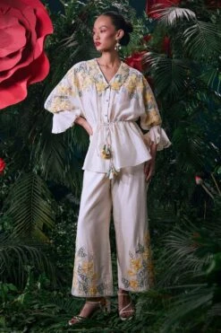Chandrima Ivory Plumeria Pants