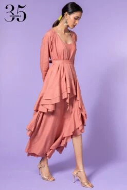 Aikeyah Pink Layered Dress With Belt -Outlet Spiffy Fits Store 42aik16 3