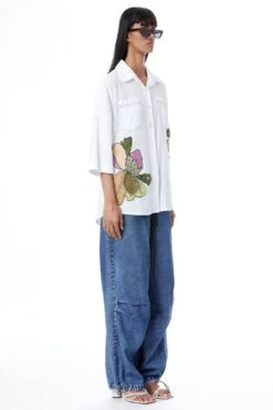 Kanika Goyal Label White Twin Peonies Hand Embellished Shirt