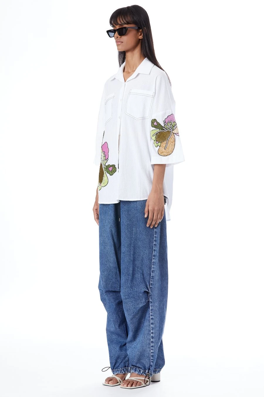 Kanika Goyal Label White Twin Peonies Hand Embellished Shirt 2 Kanika Goyal Label White Twin Peonies Hand Embellished Shirt - Image 2