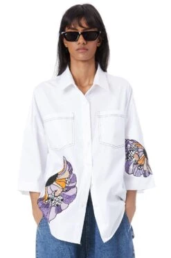 Outlet Spiffy Fits Store 35 Kanika Goyal Label White Poppies Hand Embellished Shirt