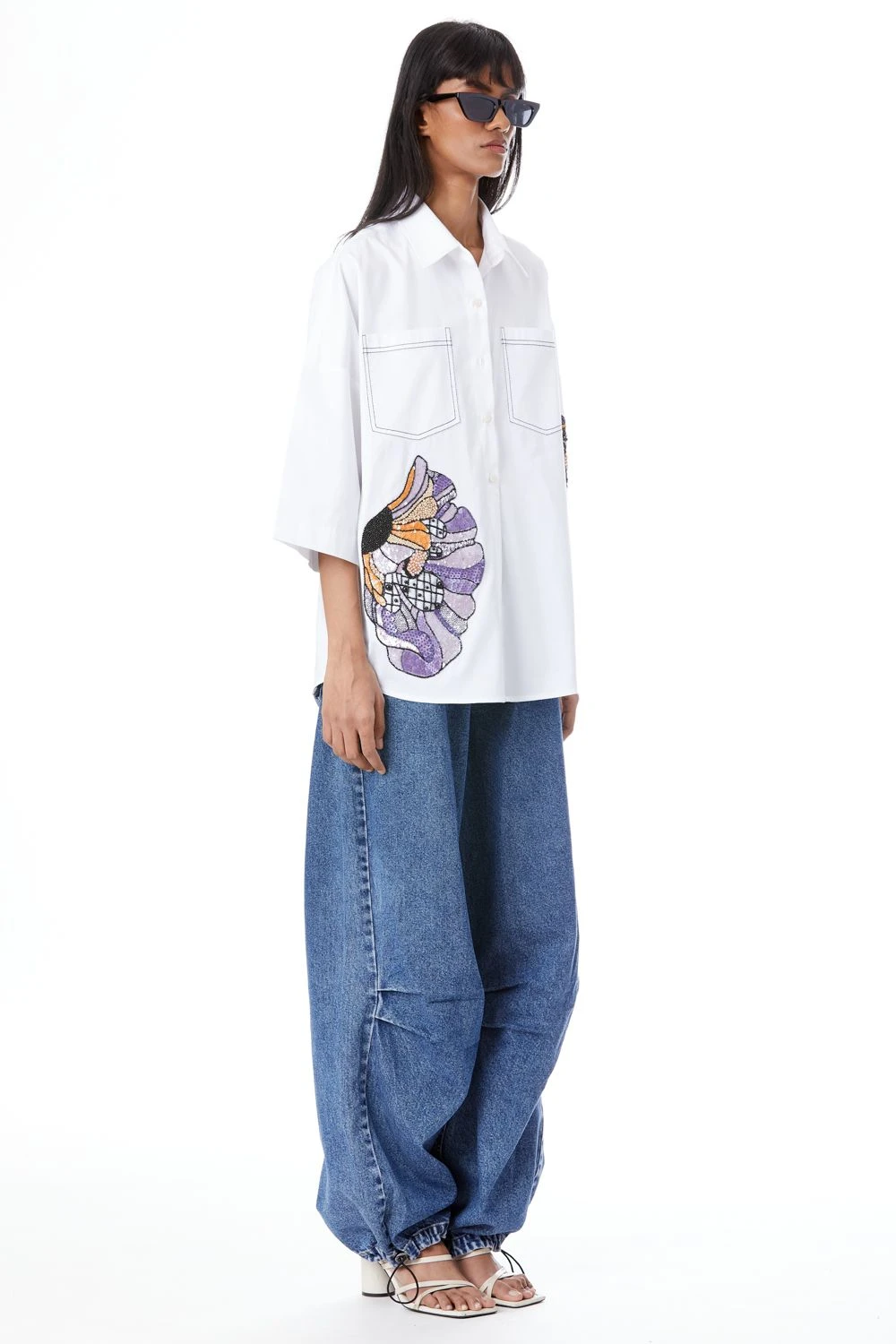 Kanika Goyal Label White Poppies Hand Embellished Shirt 3 Kanika Goyal Label White Poppies Hand Embellished Shirt - Image 3