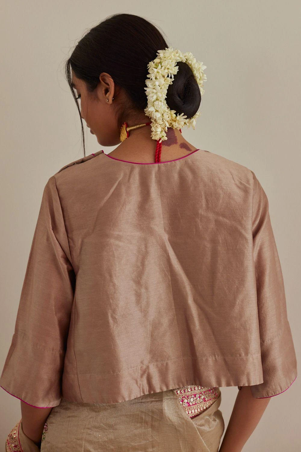 Shorshe Beige Angrakha Blouse 2 Shorshe Beige Angrakha Blouse - Image 2