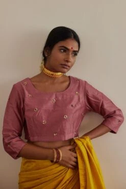Shorshe Onion Pink Hand Embroidered Blouse