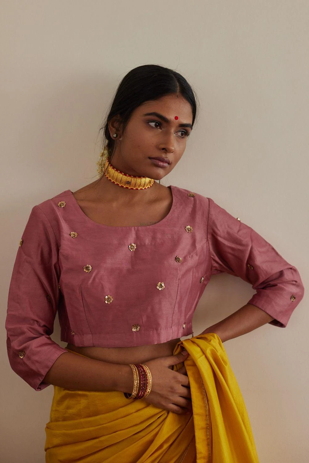 Shorshe Onion Pink Hand Embroidered Blouse 1 Shorshe Onion Pink Hand Embroidered Blouse