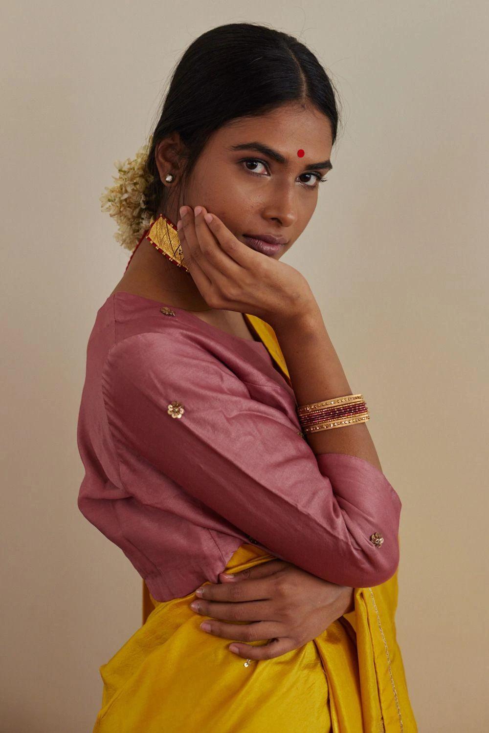 Shorshe Onion Pink Hand Embroidered Blouse 2 Shorshe Onion Pink Hand Embroidered Blouse - Image 2