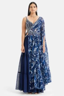 Outlet Spiffy Fits Store 16 Divya Aggarwal Moana Royal Blue Printed Cape-skirt Set