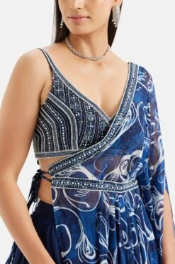 Divya Aggarwal Moana Royal Blue Printed Cape-skirt Set -Outlet Spiffy Fits Store 5124pu47 4