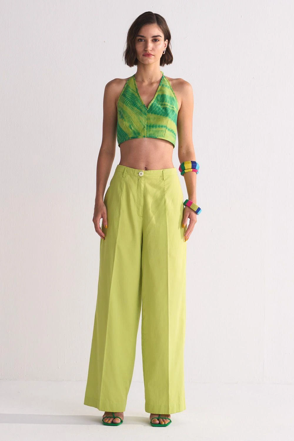 Ikai Lime Green Plain Elasticated Straight Pants 1 Ikai Lime Green Plain Elasticated Straight Pants