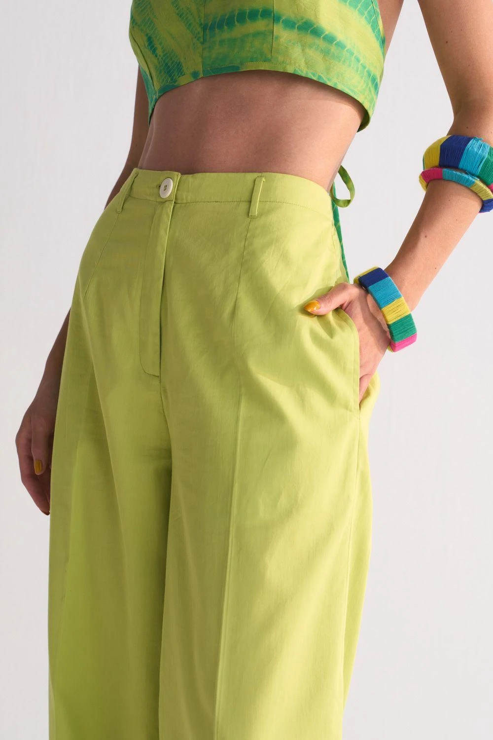 Ikai Lime Green Plain Elasticated Straight Pants 3 Ikai Lime Green Plain Elasticated Straight Pants - Image 3