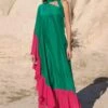 Twinkle Hanspal Green & Fuchsia One Shoulder Dress