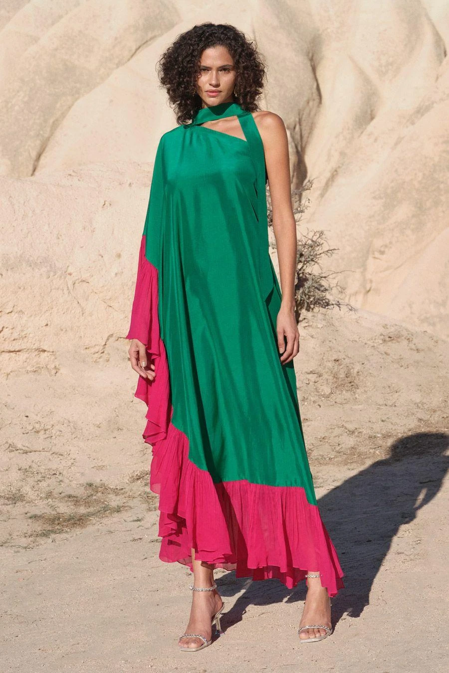 Twinkle Hanspal Green & Fuchsia One Shoulder Dress 1 Twinkle Hanspal Green & Fuchsia One Shoulder Dress