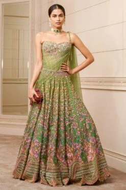 Tarun Tahiliani Emerald Green Embroidered Lehenga Set