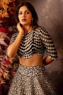 Mrunalini Rao Black Taara Bloom Lehenga Set -Outlet Spiffy Fits Store 61mrc4 4