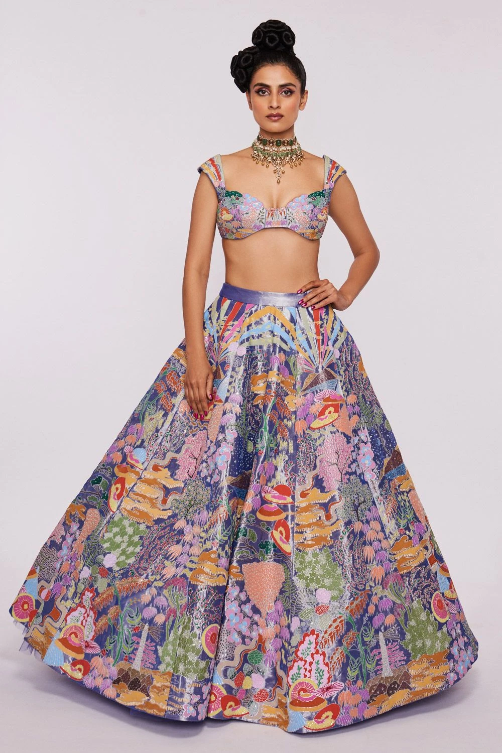 Aisha Rao Blue Tissue Applique Lehenga Set 1 Aisha Rao Blue Tissue Applique Lehenga Set