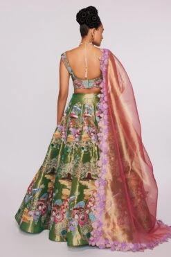Aisha Rao Green Tissue Appliqued & Embellished Lehenga Set -Outlet Spiffy Fits Store 64ar3 4