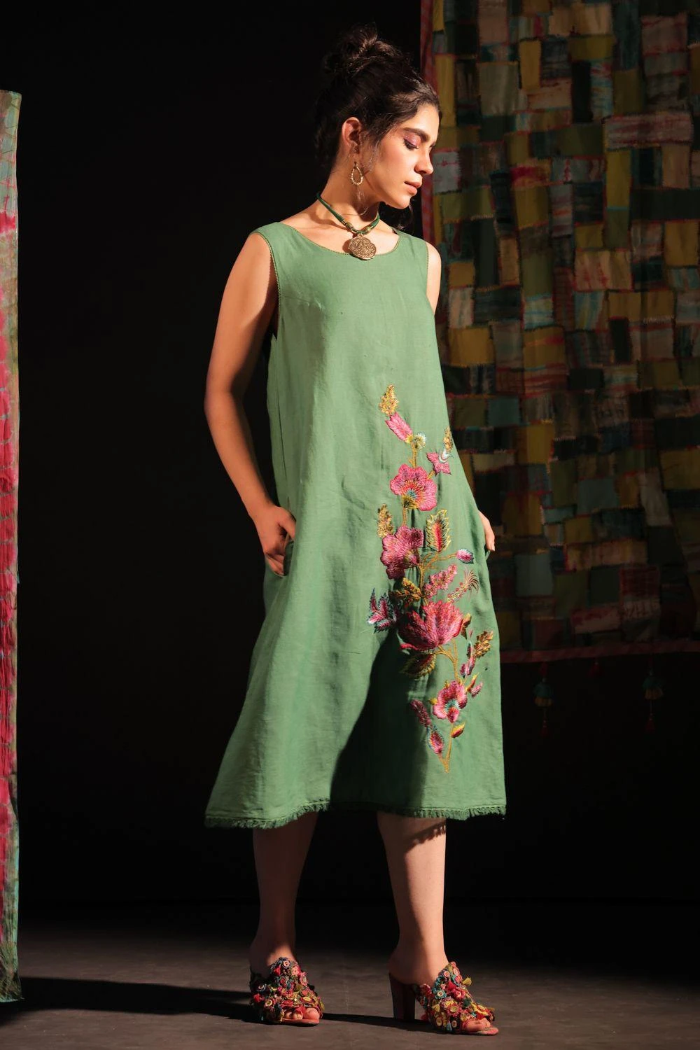 CAPISVIRLEO Sage Embroidered A-line Dress 1 CAPISVIRLEO Sage Embroidered A-line Dress