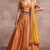 Tarun Tahiliani Orange Draped Brocade Lehenga Set