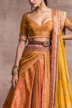 Tarun Tahiliani Orange Draped Brocade Lehenga Set 6 Tarun Tahiliani Orange Draped Brocade Lehenga Set -Outlet Spiffy Fits Store 812ttaw24 3