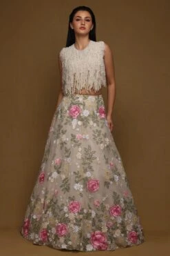 Shriya Som Nude Floral Embellished Skirt