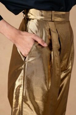 Rara Avis Antique Gold Metallic Pleated Pants -Outlet Spiffy Fits Store 8823ra5 5