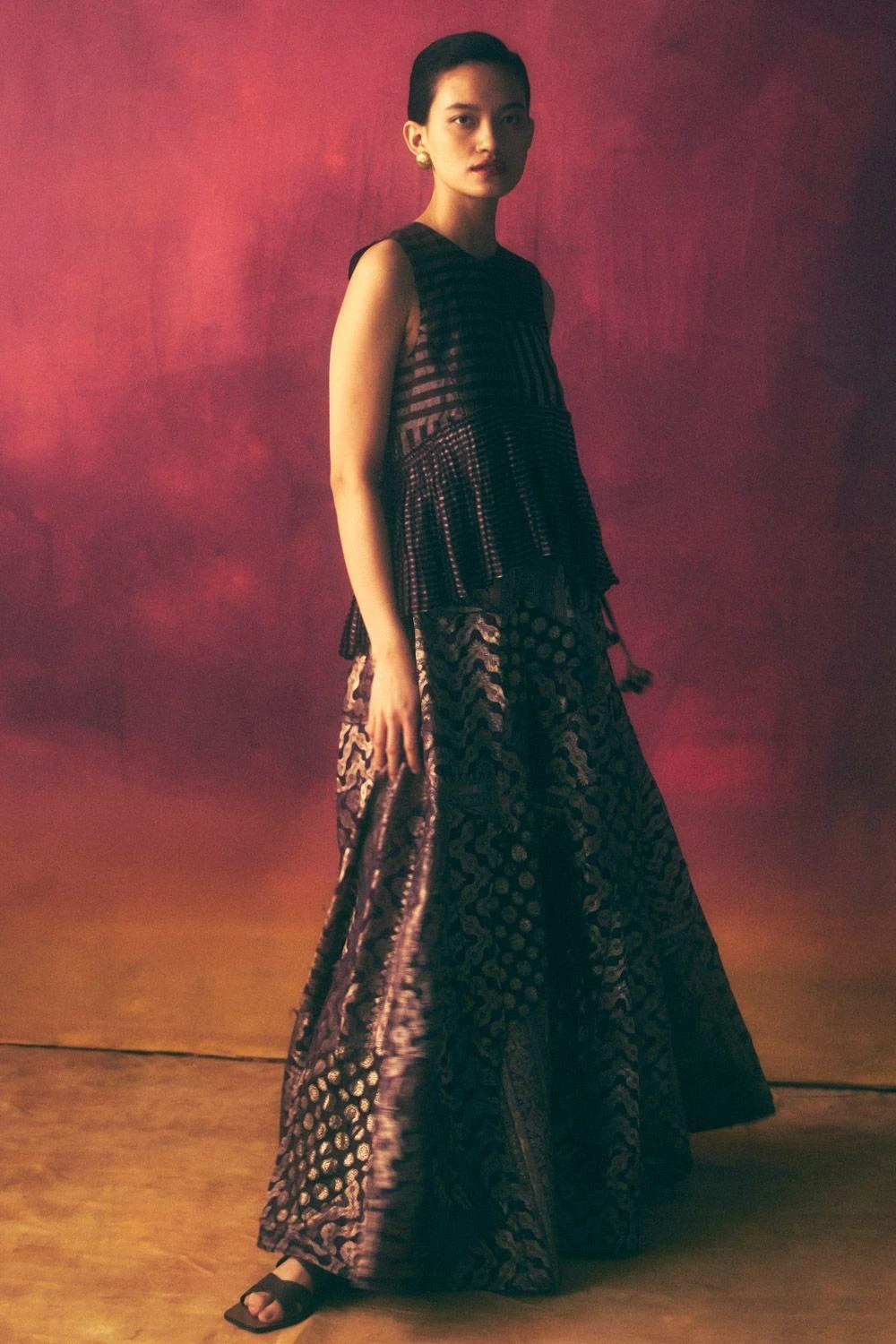 Urvashi Kaur Wine Micro Pleated Peplum Top 1 Urvashi Kaur Wine Micro Pleated Peplum Top