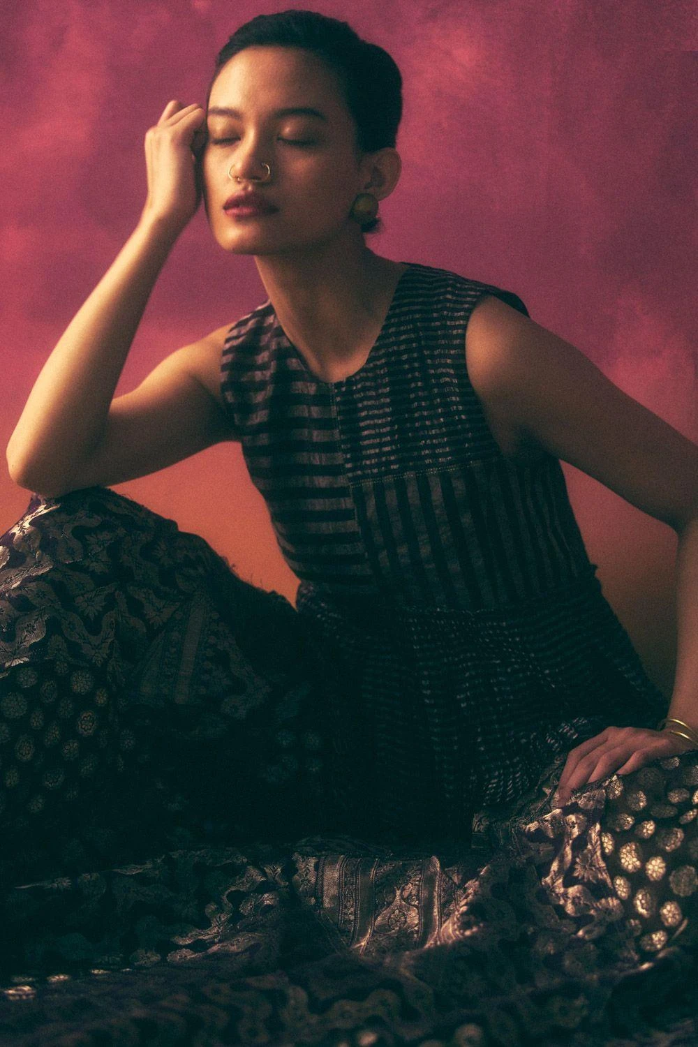 Urvashi Kaur Wine Micro Pleated Peplum Top 3 Urvashi Kaur Wine Micro Pleated Peplum Top - Image 3