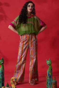 CAPISVIRLEO Orange Habutai Silk Bell Bottoms