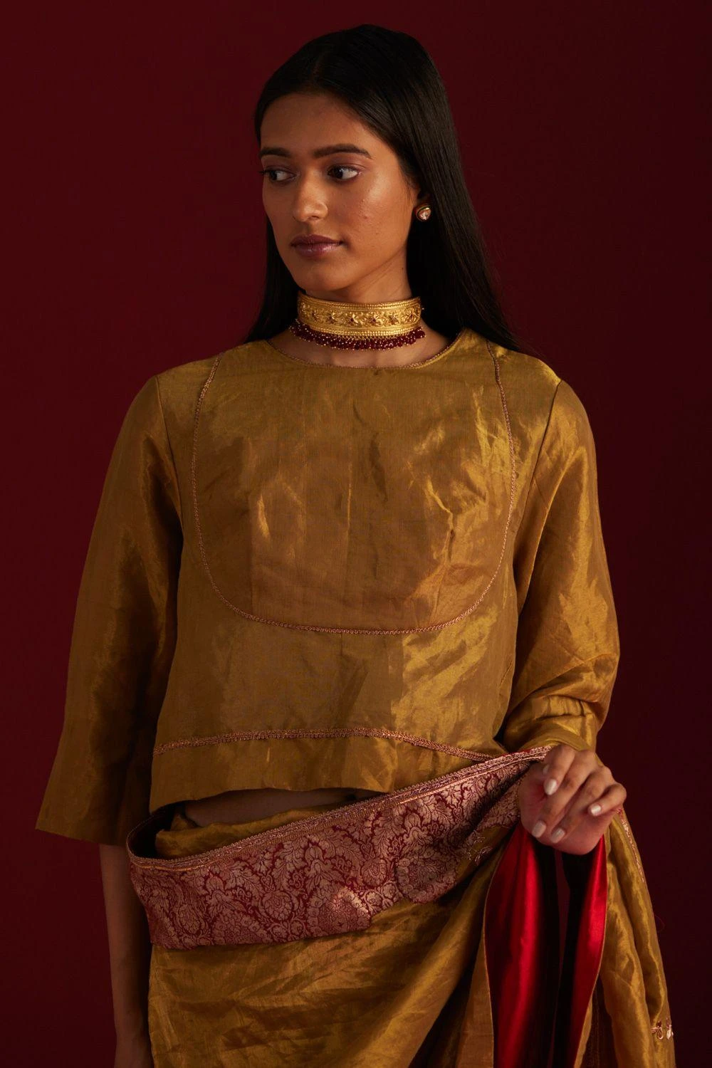 Shorshe Gold Angrakha Blouse 2 Shorshe Gold Angrakha Blouse - Image 2
