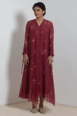 Best Seller 3 Merlot Embroidered Chanderi Dress With Slip
