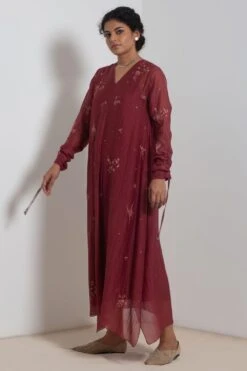 Merlot Embroidered Chanderi Dress With Slip 8 Merlot Embroidered Chanderi Dress With Slip -Outlet Spiffy Fits Store 911inte16 3